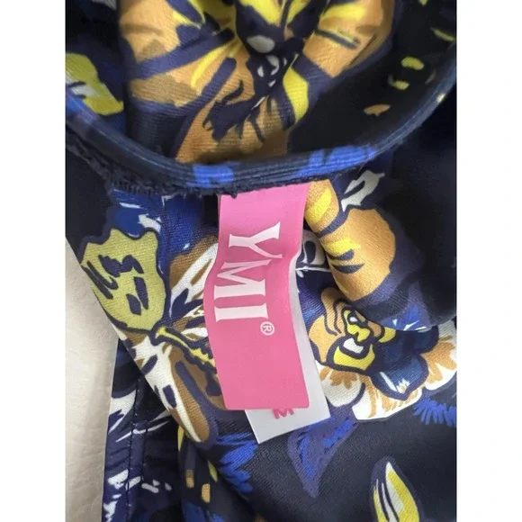 YMI Swimsuit Blue Floral Studded NWOT Size Medium Summer Boho Beach Vacation - Picture 3 of 8